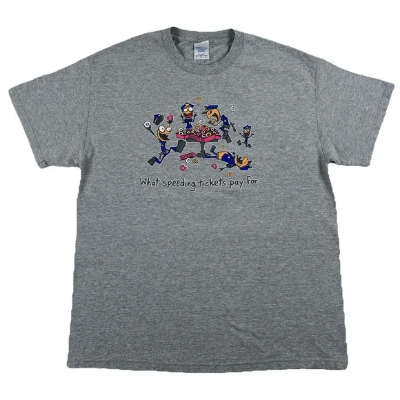 What Speeding Tickets Pay For Cops Donuts Funny T-shirt Y2K Men's Large - Picture 1 of 7